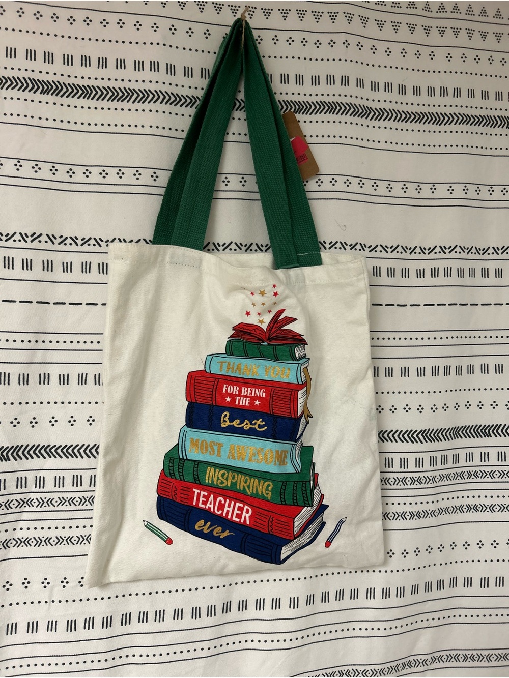 Love Vivid Canvas Teacher Tote Bag in Green Handles and zipper pencil bag NEW